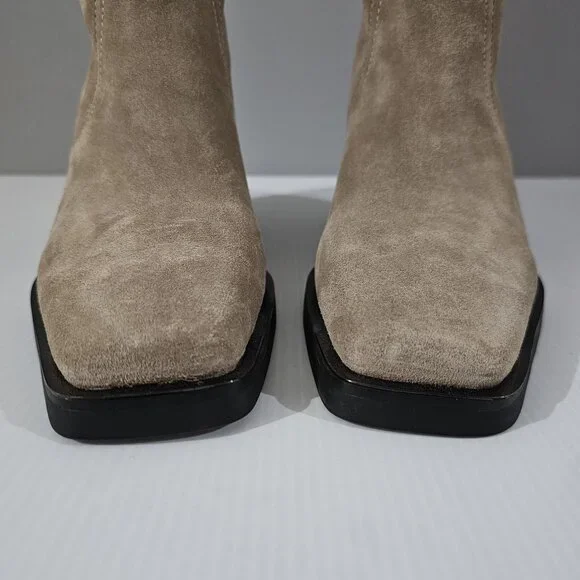Vince Camuto Babellie Mid Calf Western Boot Square Toe Taupe Tan Suede Size 10 - Picture 4 of 14